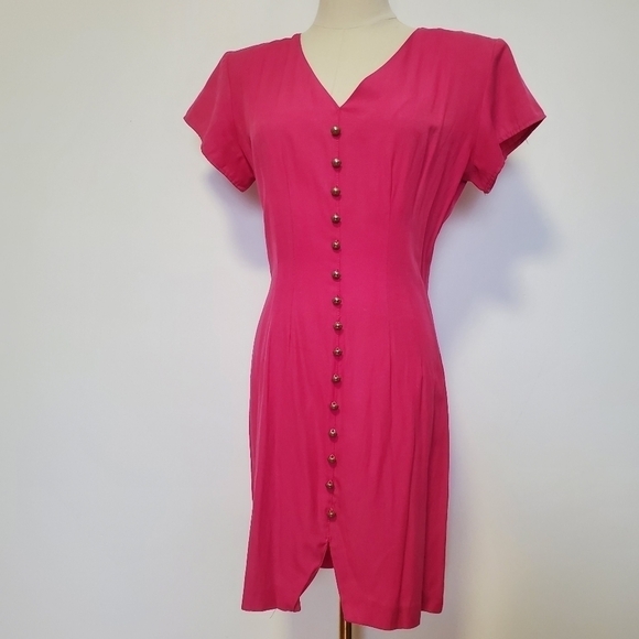 Vintage Chablis Pink Button Front Short Sleeve Dress - Picture 3 of 8